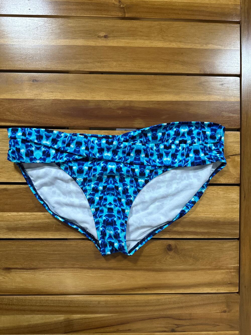 Athleta Women’s Swim Bikini Bottoms XL Blue Ruched Side Moderate Coverage